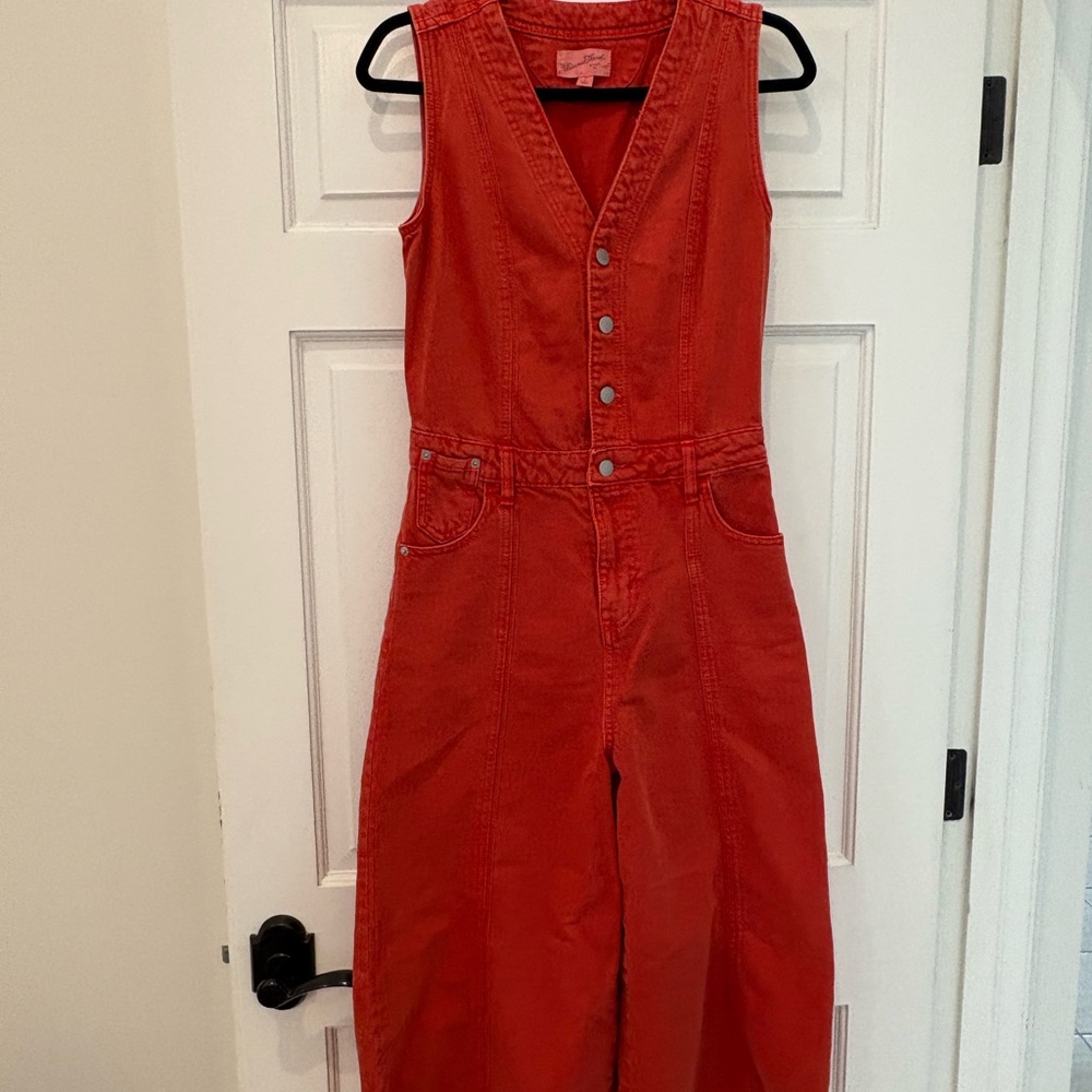 Universal Thread Coral Red Sleeveless Denim Jumpsuit
